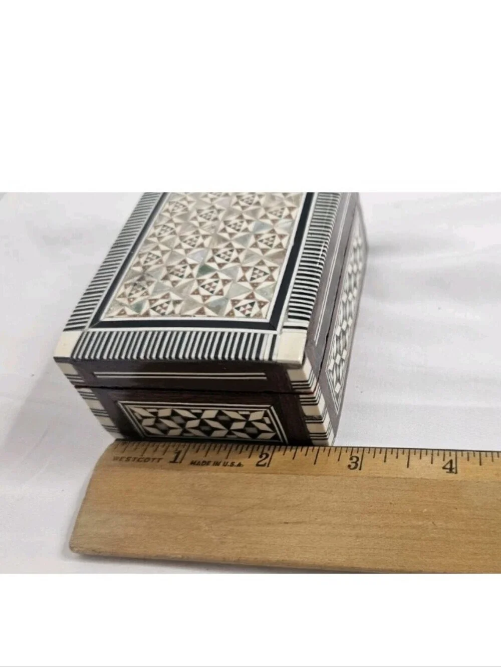 Vintage Syrian Egyptian Marquetry Box Khatam Inlay Mother of Pearl Trinket